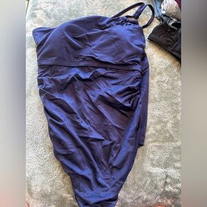 Navy One-Shoulder Ruched Swimsuit